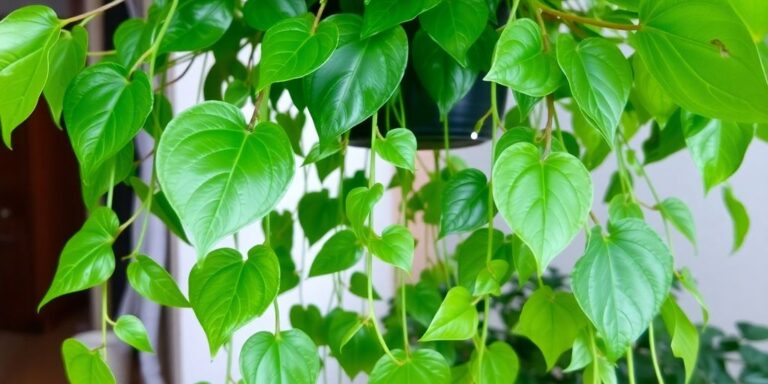 Pothos plant with lush green leaves.