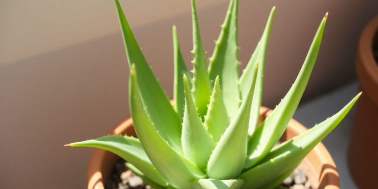 Healthy aloe vera plant in a pot.